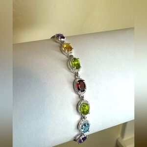 STS Karis Multi color Gem Stones Bolo Bracelet in Sterling Silver